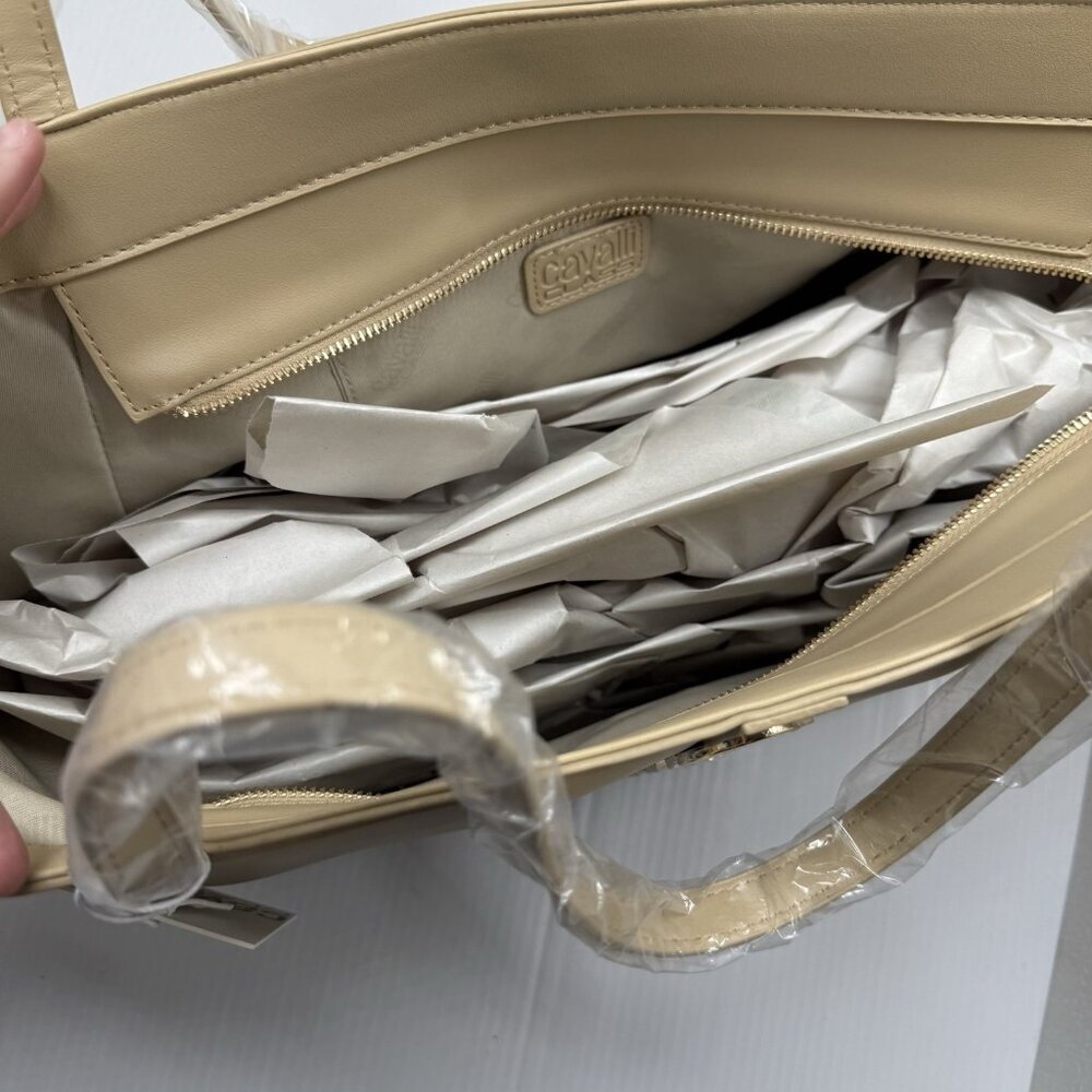 Cavalli Class Sandra Shopper Tote Almond Buff Logo Shoulder Bag Large Neutral - Picture 10 of 13